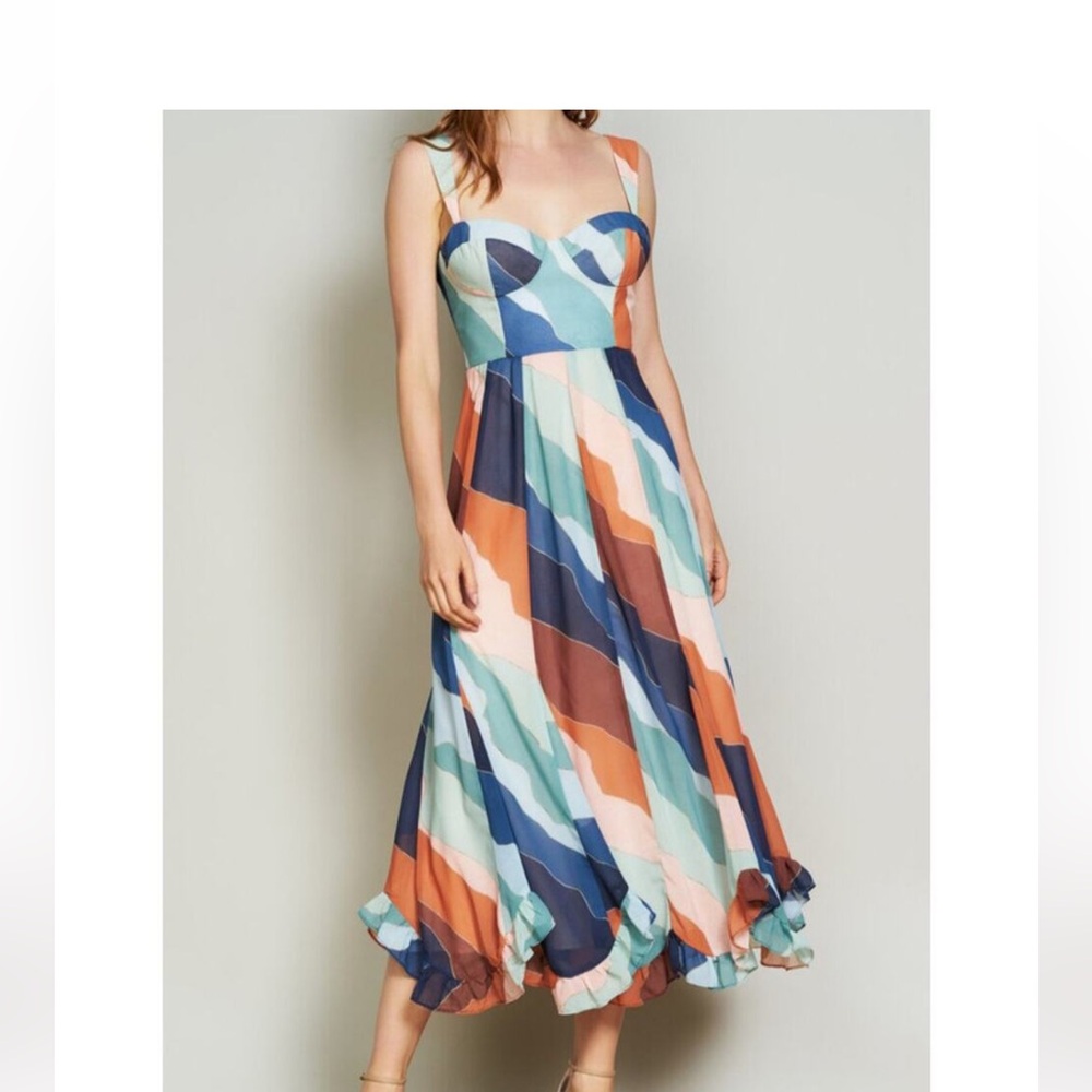Anthropology: Hutch Tea Length Dress, Flowy skirt, bustier style top